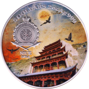 現貨 - 2024紐埃-世界文化遺產:莫高窟(千佛洞)-飛天與龍-2盎司銀幣